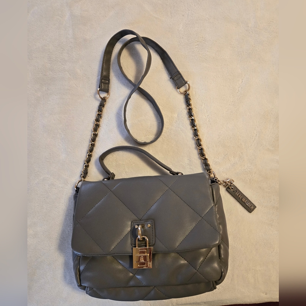 Steve Madden Gray Quilted Shoulder Bag with Gold Hardware